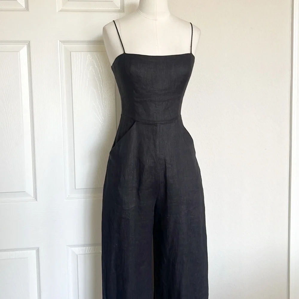 REFORMATION Jager Linen Black Jumpsuit - Picture 3 of 7